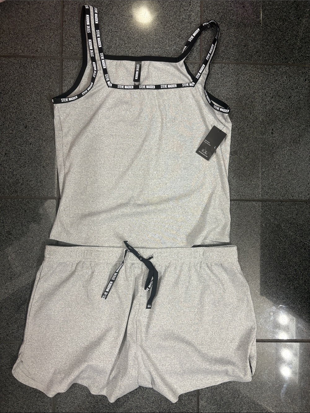 Steve Madden Silver Sparkle Tank & Shorts Set with Black Trim